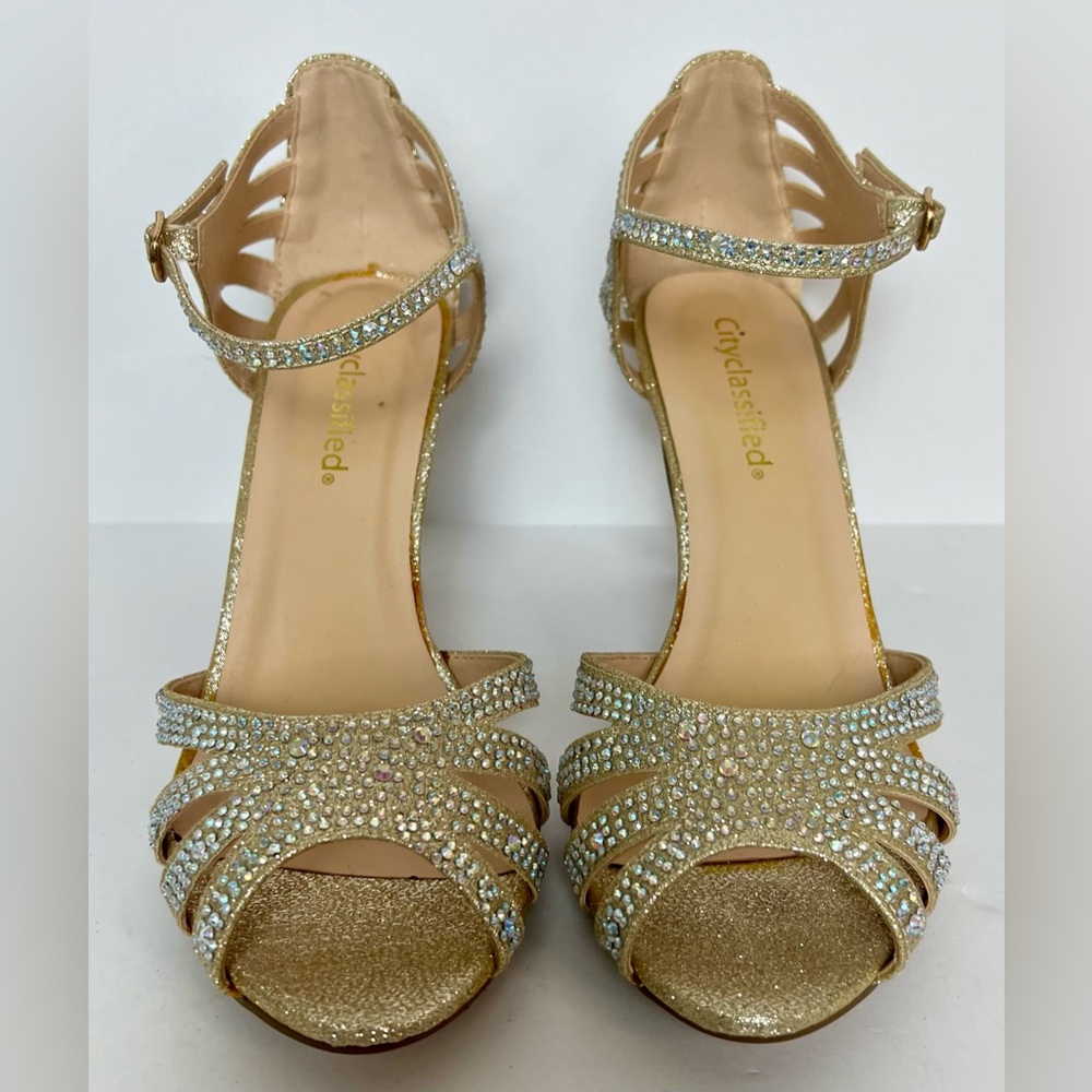 Gold Bling Rhinestone Heels Sz 7.5M by CityCassified - Picture 8 of 9
